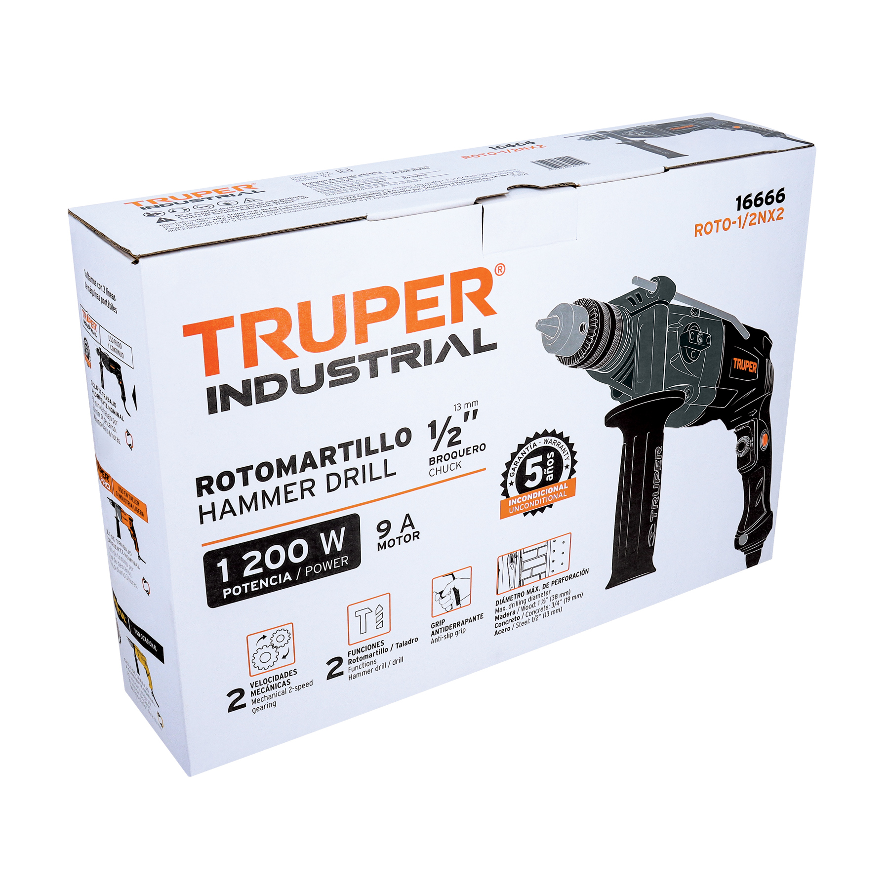 rotomartillo/destornillador 1/2", 1200w, truper industrial rotomartillo/destornillador 1/2", 1200w, truper industrial