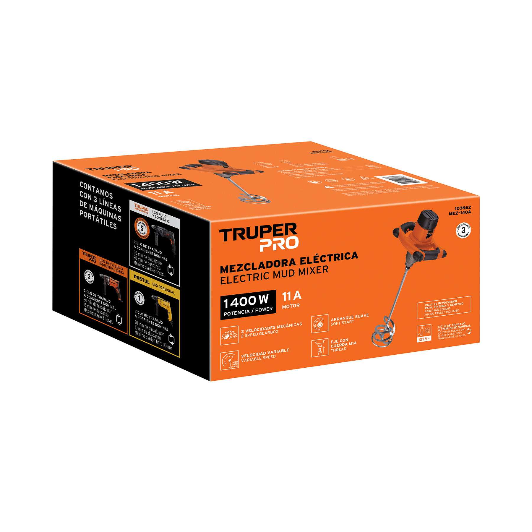 mezcladora eléctrica 1400w, truper pro (103662) mezcladora eléctrica 1400w, truper pro (103662)