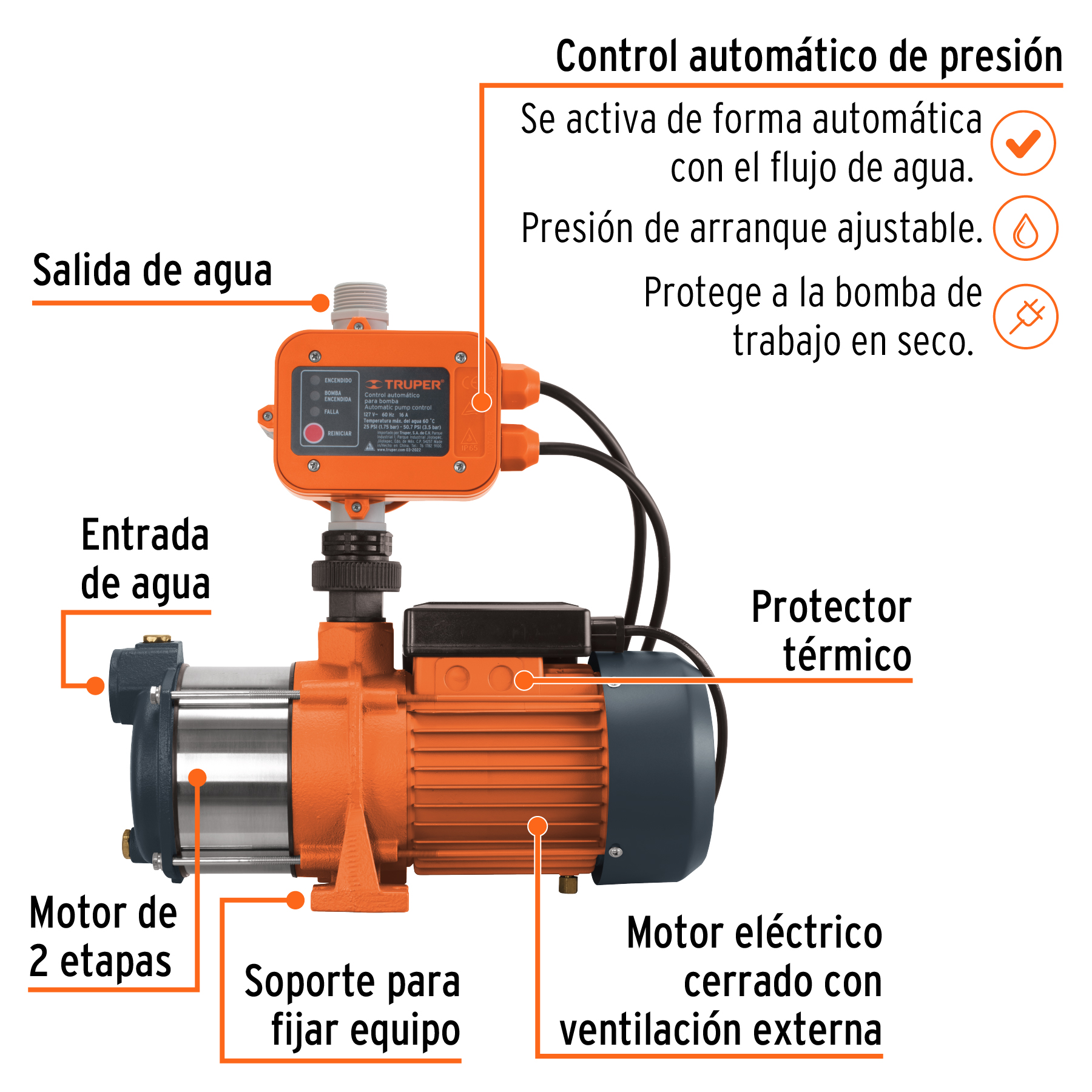 bomba presurizadora multietapas 1/2 hp con control (102384) bomba presurizadora multietapas 1/2 hp con control (102384)