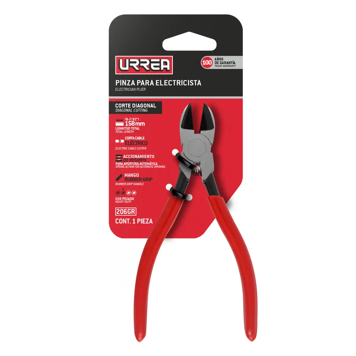 pinza para electricista con mango rubber grip con resorte corte diagonal de 6 1/64" (206gr) pinza para electricista con mango rubber grip con resorte corte diagonal de 6 1/64" (206gr)