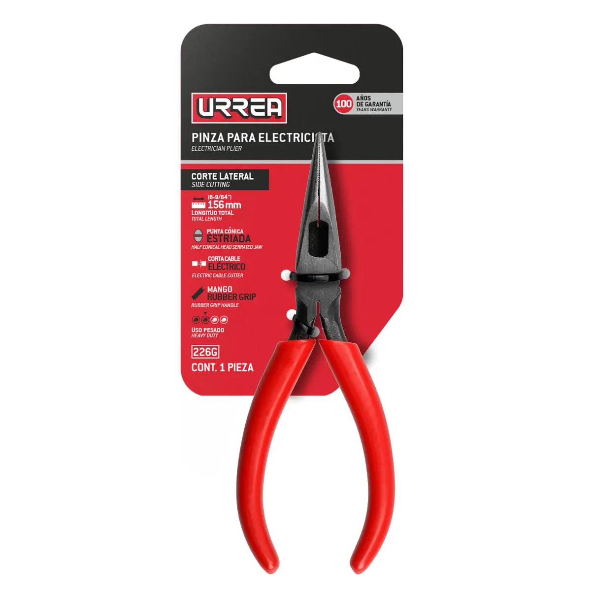 pinza para electricista con mango rubber grip con punta larga corte latera de 6 5/8" (226g) pinza para electricista con mango rubber grip con punta larga corte latera de 6 5/8" (226g)