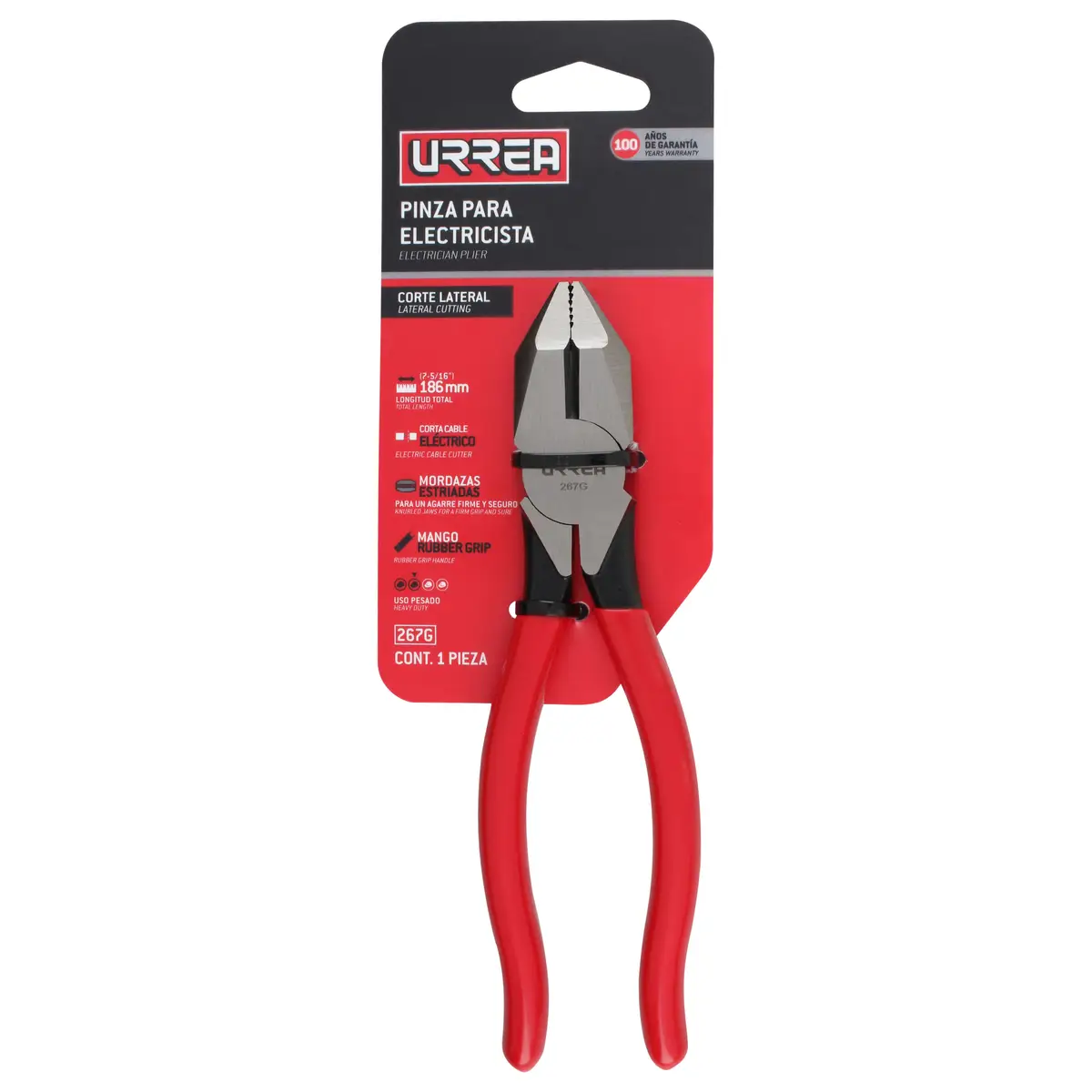 pinza para electricista con mango rubber grip corte lateral de 7 5/16" (267g) pinza para electricista con mango rubber grip corte lateral de 7 5/16" (267g)