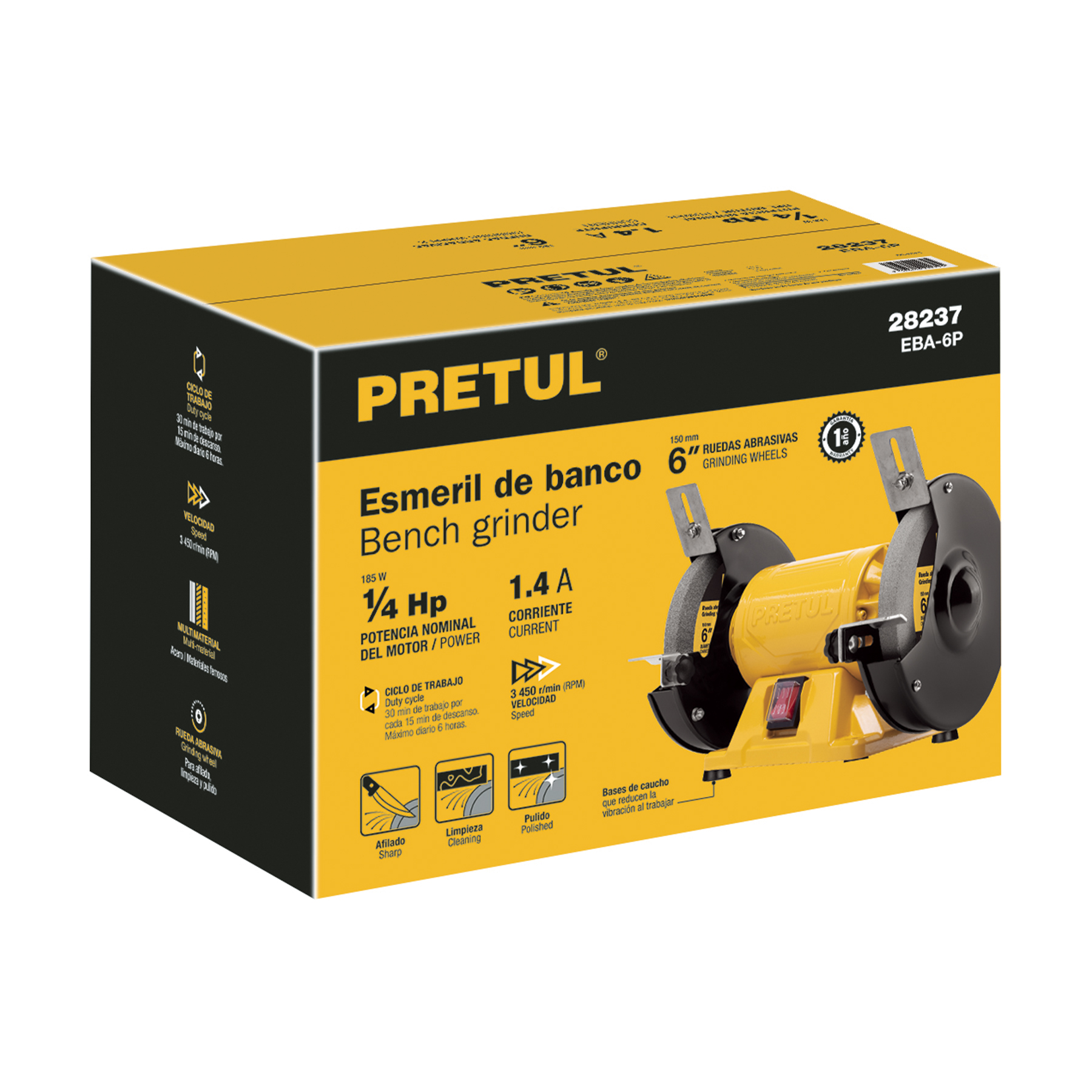 esmeril de banco de 6" de 1/4 hp (185 w), pretul (28237) esmeril de banco de 6" de 1/4 hp (185 w), pretul (28237)