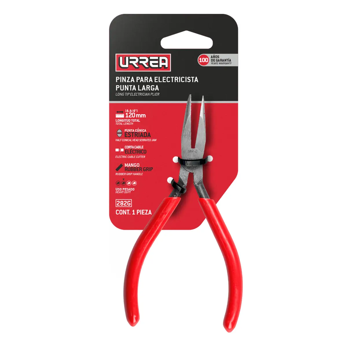 pinza para electricista con mango rubber grip punta larga sin corte de 4 3/4" (282g) pinza para electricista con mango rubber grip punta larga sin corte de 4 3/4" (282g)