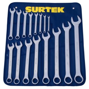 Juego de llaves combinadas satinadas en pulgadas, 12 puntas, 16 piezas Surtek (COM17) juego de llaves combinadas satinadas en pulgadas, 12 puntas, 16 piezas surtek (com17)