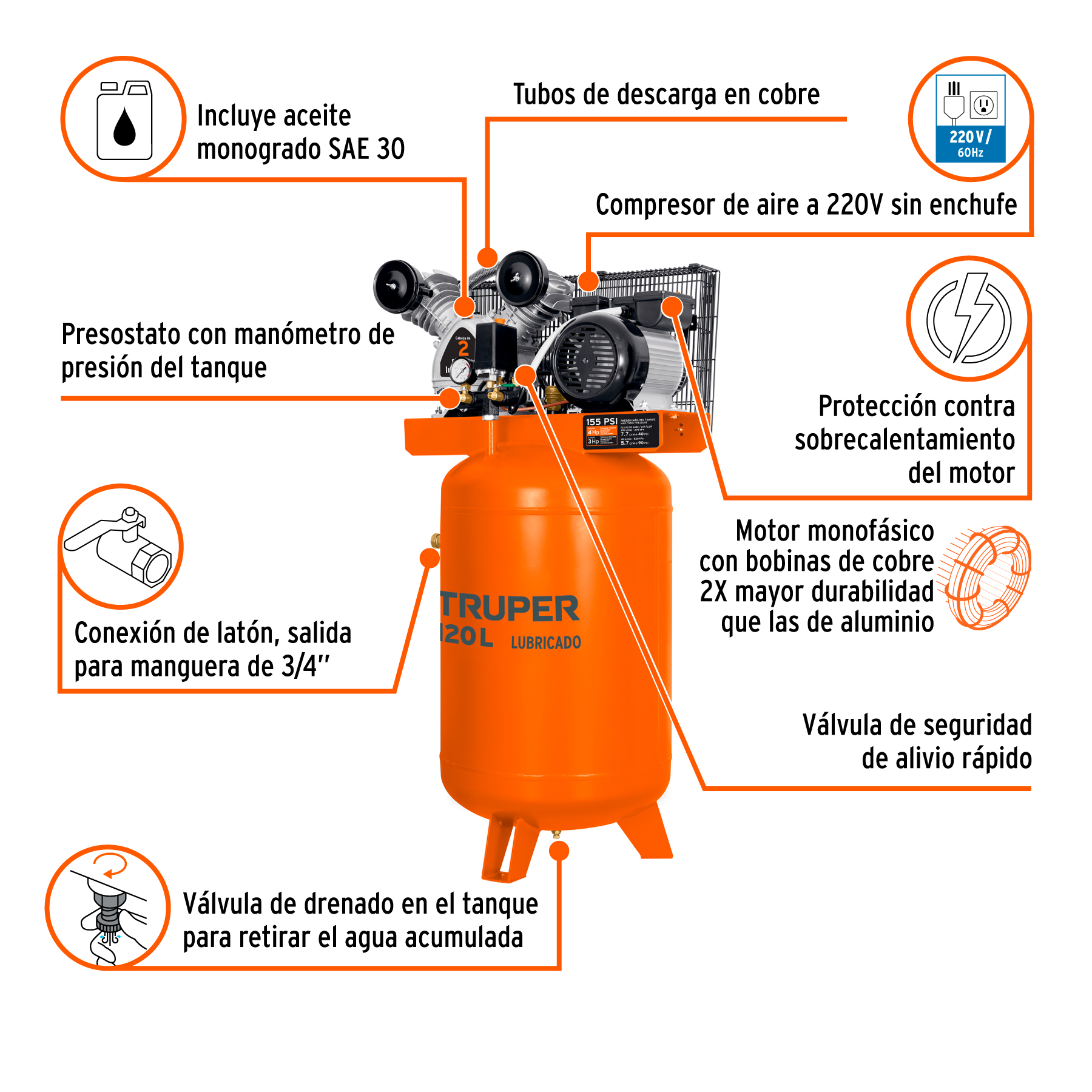 compresor lubricado, de banda, 120l, 4hp, vert, 220v (19358) compresor lubricado, de banda, 120l, 4hp, vert, 220v (19358)
