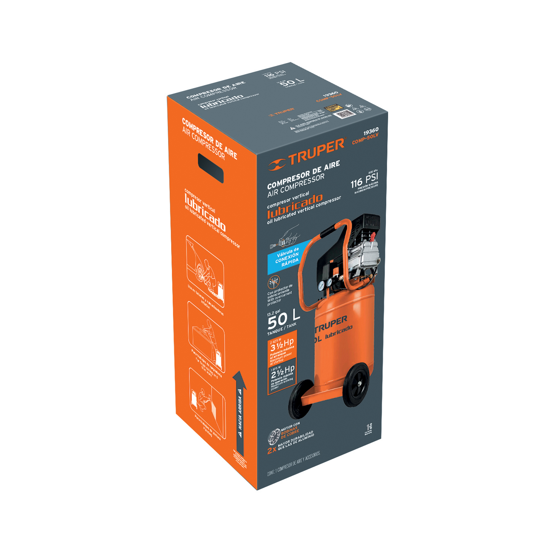compresor lubricado, 50l, 3 1/2hp, vertical, 127v (19360) compresor lubricado, 50l, 3 1/2hp, vertical, 127v (19360)