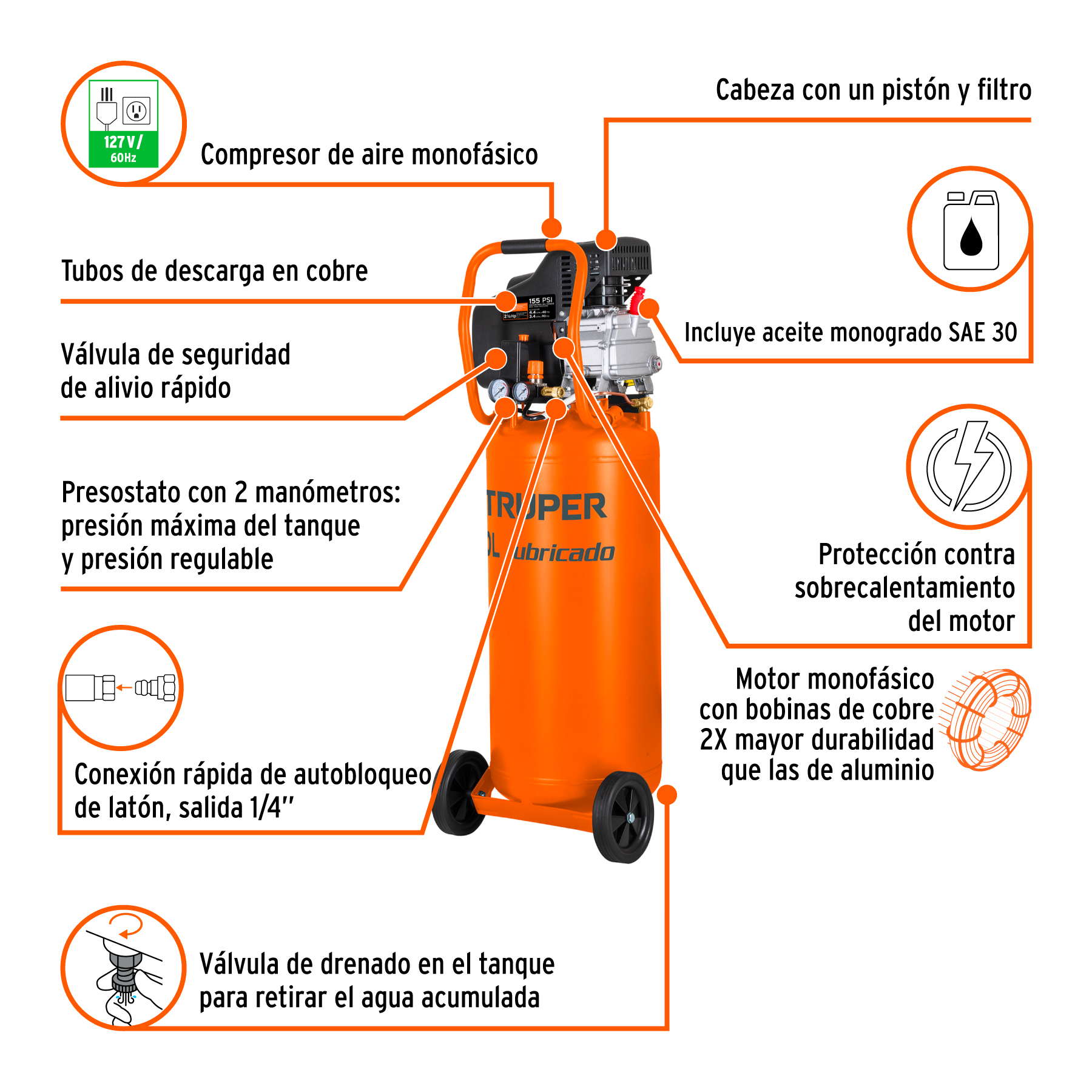 compresor lubricado, 80l, 3 1/2hp, vertical, 127v (15656) compresor lubricado, 80l, 3 1/2hp, vertical, 127v (15656)