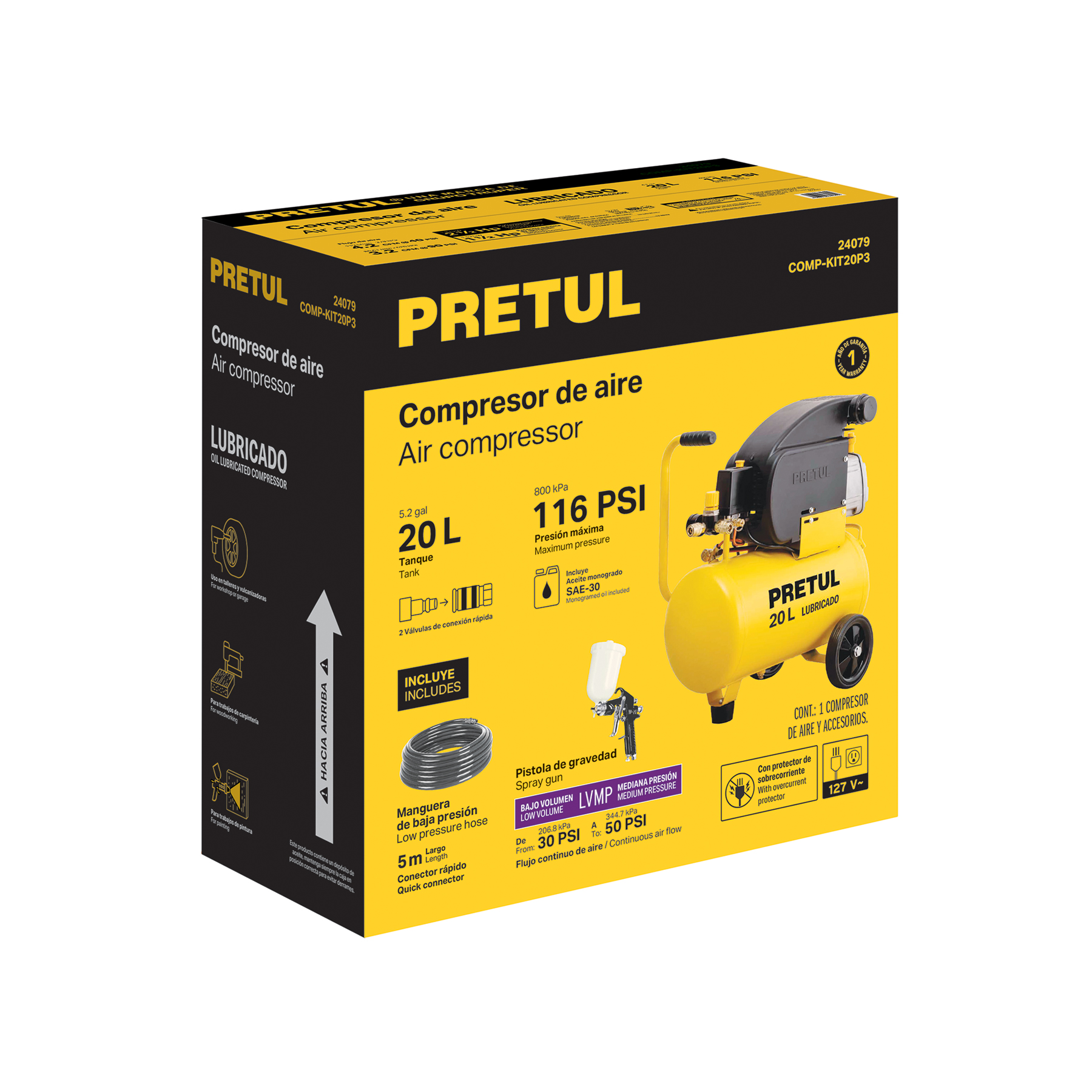 kit compresor lub, 20l, manguera y pistola grav,127v (24079) kit compresor lub, 20l, manguera y pistola grav,127v (24079)