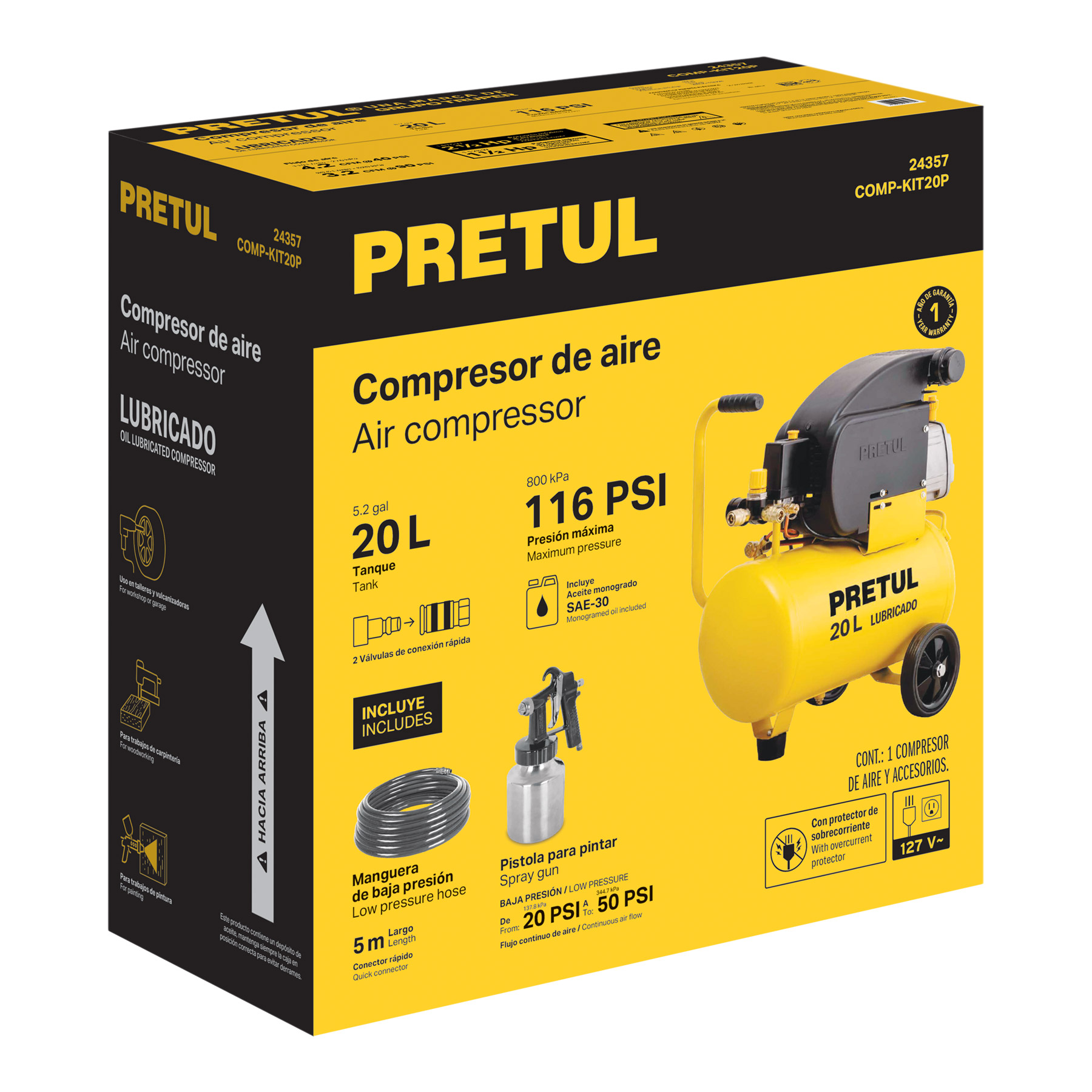 kit compresor lub, 20l, manguera y pistola baja,127v (24357) kit compresor lub, 20l, manguera y pistola baja,127v (24357)