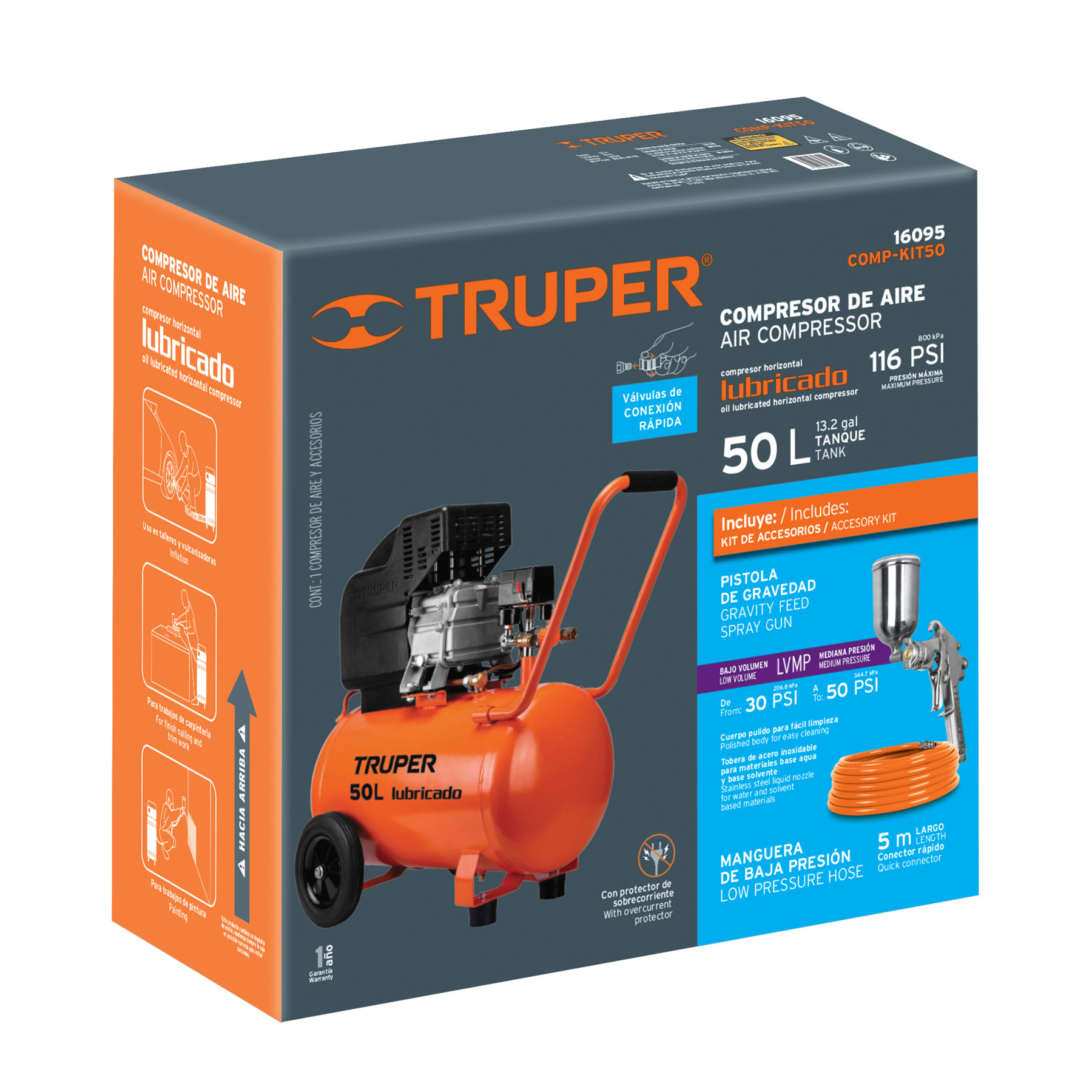 kit compresor lub, 50l, manguera y pistola grav,127v (16095) kit compresor lub, 50l, manguera y pistola grav,127v (16095)