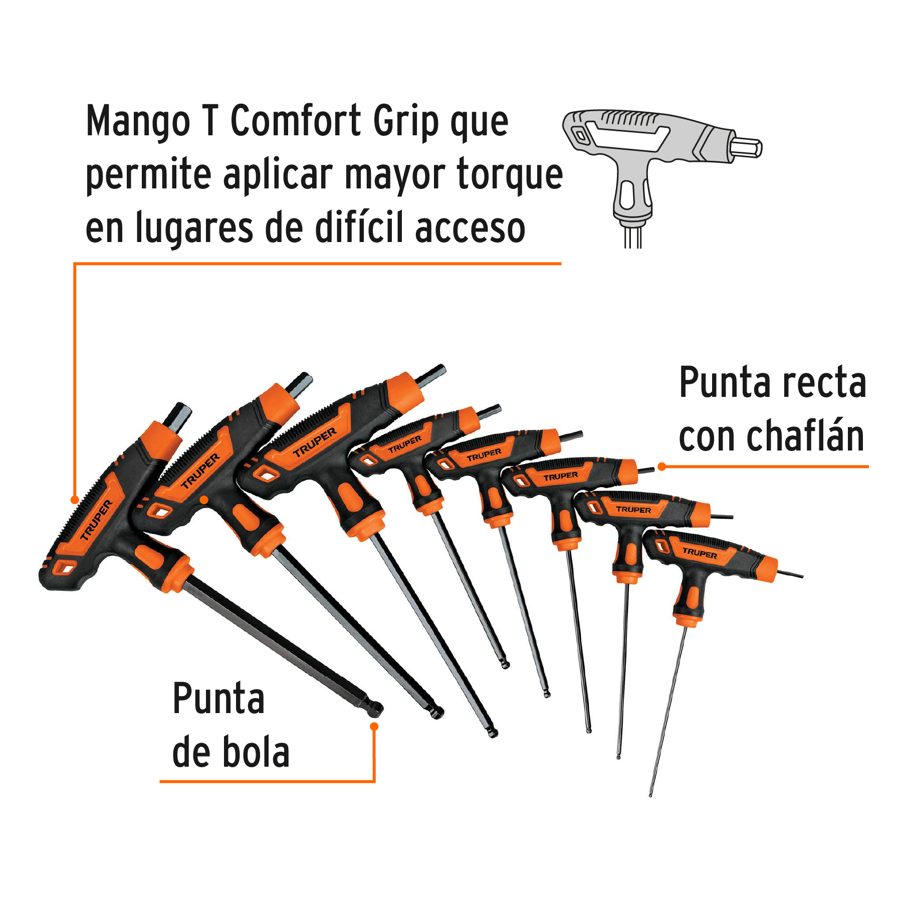 juego 8 llaves hexagonales std extralarga mango t,punta bola truper (100934) juego 8 llaves hexagonales std extralarga mango t,punta bola truper (100934)