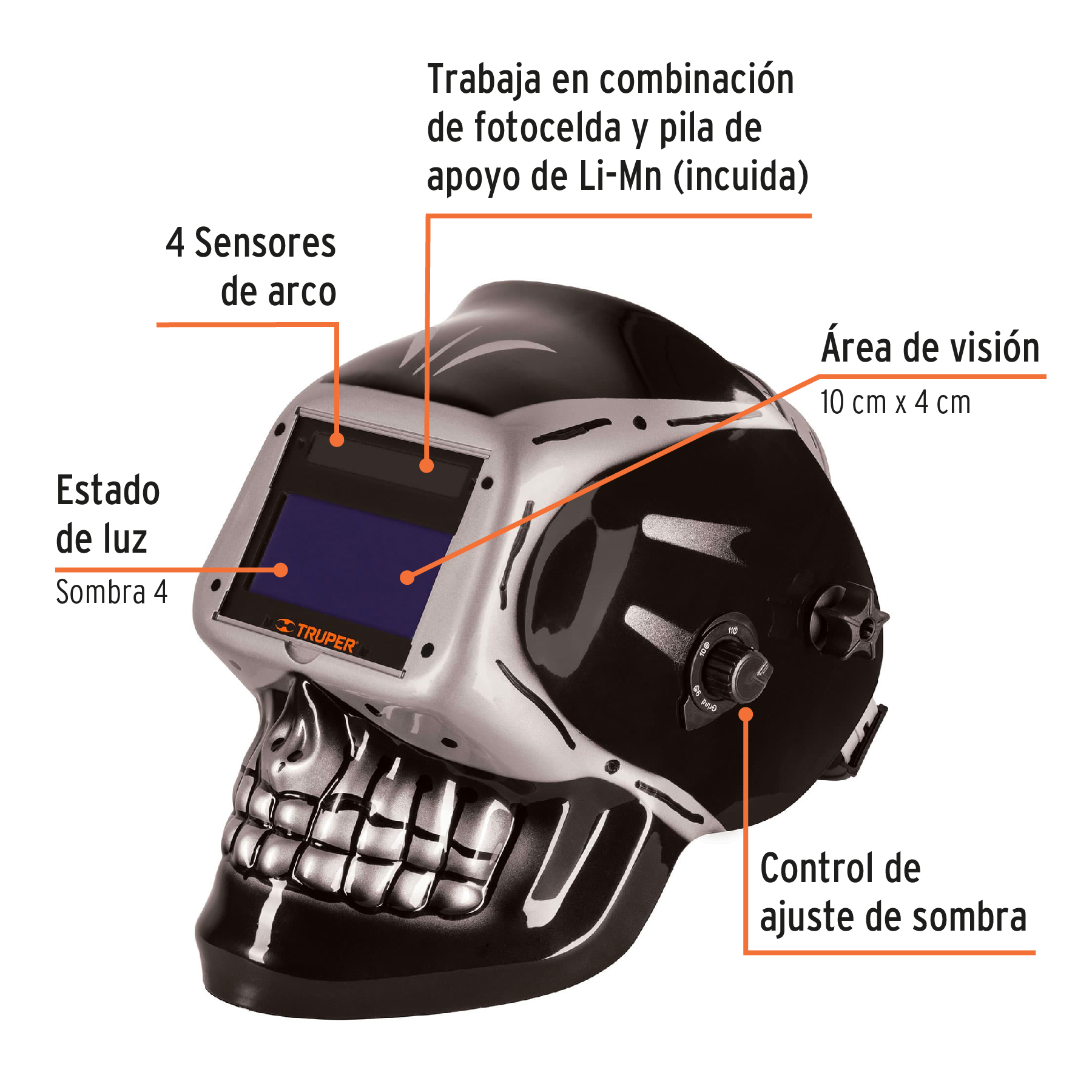 careta electrónica para soldar sombra 9 13, calavera, truper (101111) careta electrónica para soldar sombra 9 13, calavera, truper (101111)