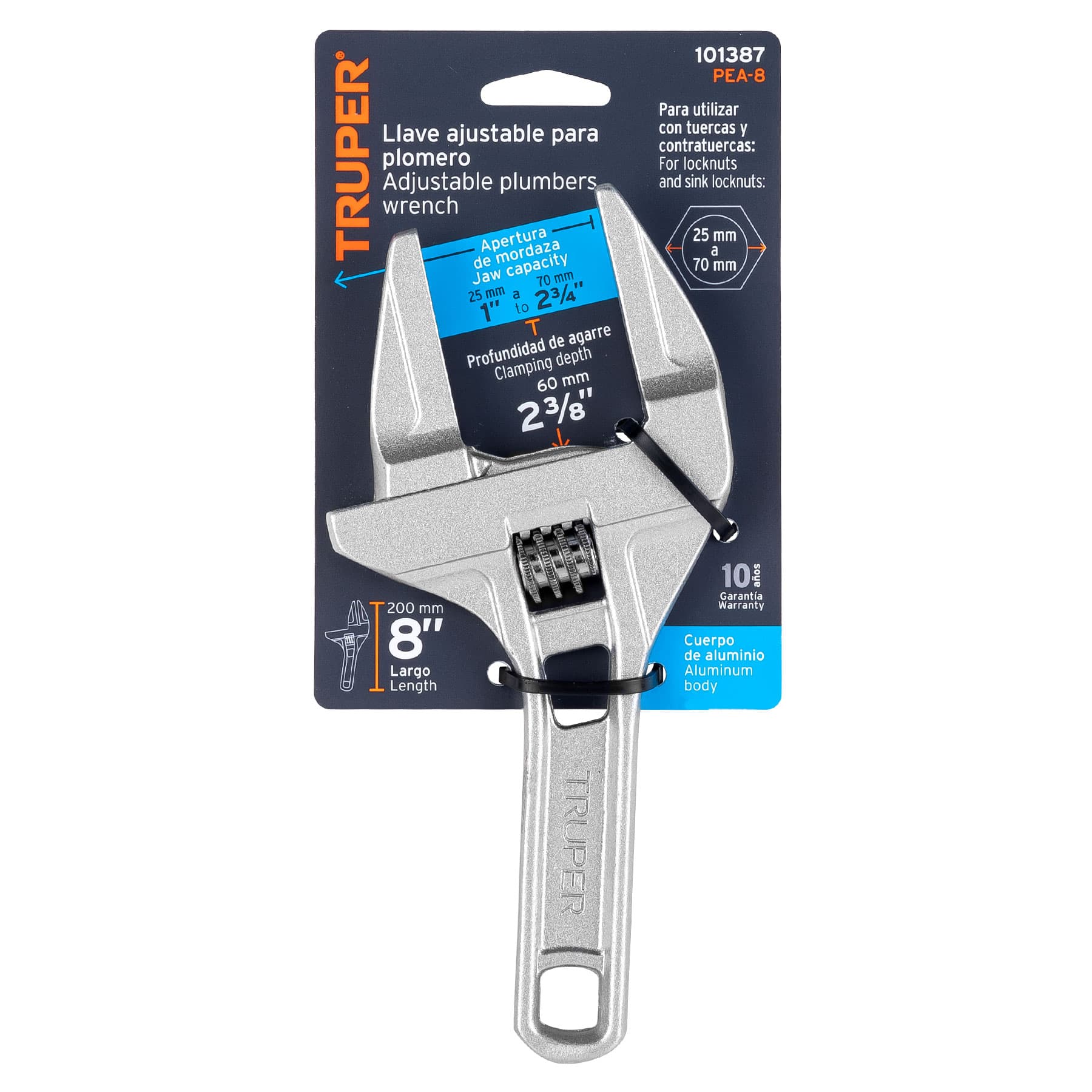 llave ajustable 8" para plomero, apertura 3", truper (101387) llave ajustable 8" para plomero, apertura 3", truper (101387)