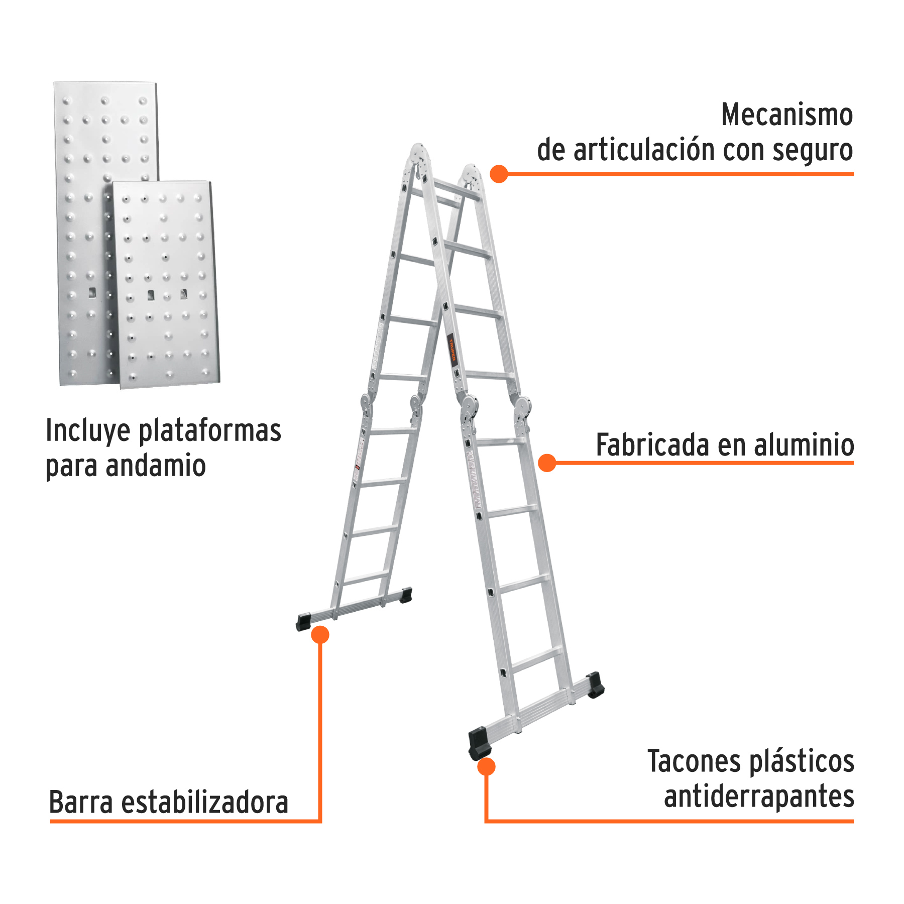 escalera multiposición 16 peldaños, capacidad 150 kg, truper (101906) escalera multiposición 16 peldaños, capacidad 150 kg, truper (101906)