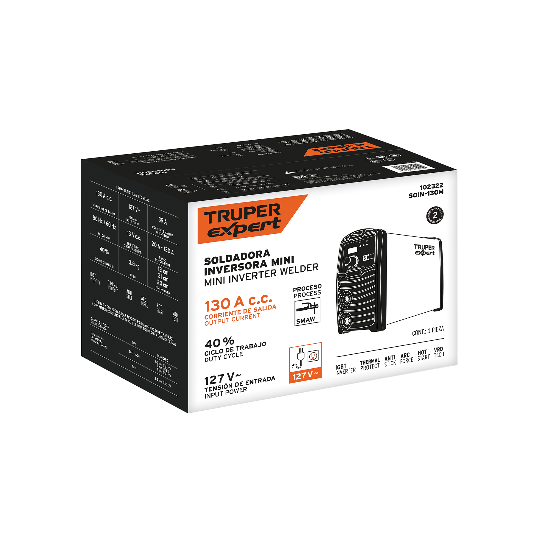 mini soldadora inversora 130a, 127v, truper expert (102322) mini soldadora inversora 130a, 127v, truper expert (102322)