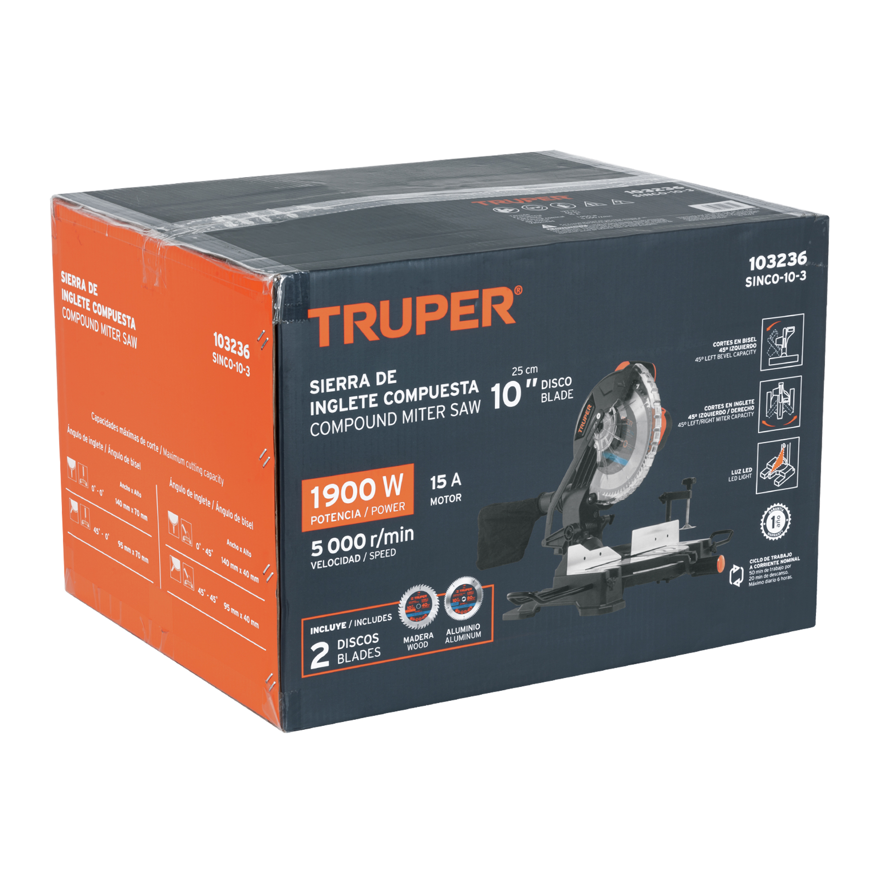 sierra de inglete 10" compuesta de 1900w, truper (103236) sierra de inglete 10" compuesta de 1900w, truper (103236)