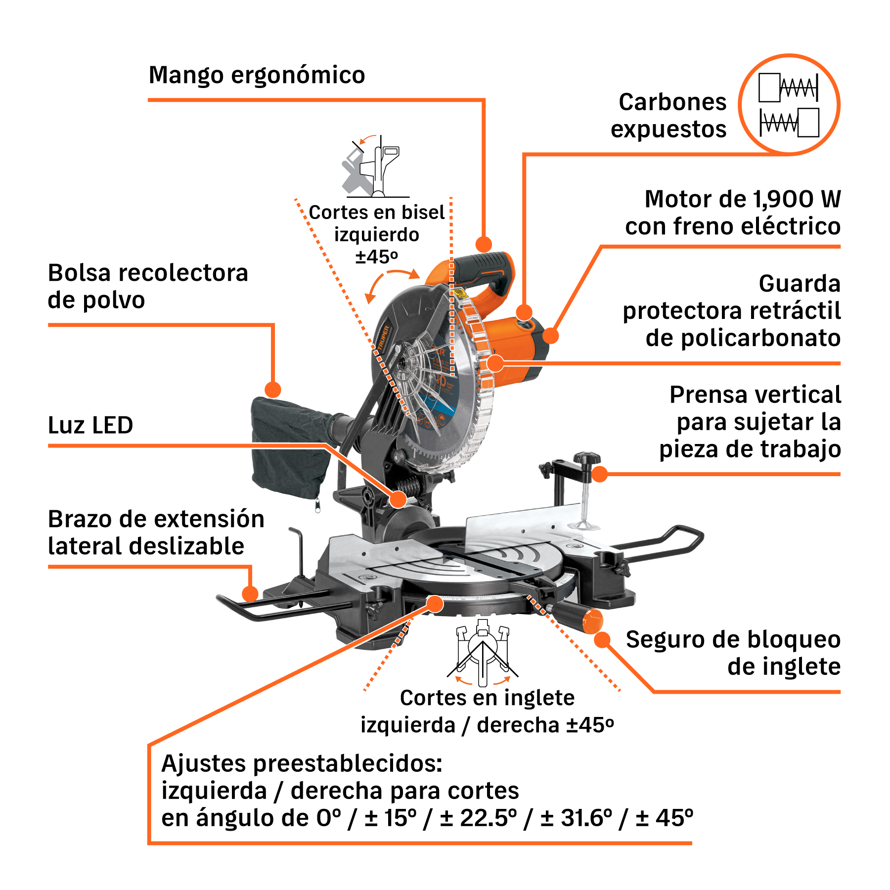 sierra de inglete 10" compuesta de 1900w, truper (103236) sierra de inglete 10" compuesta de 1900w, truper (103236)