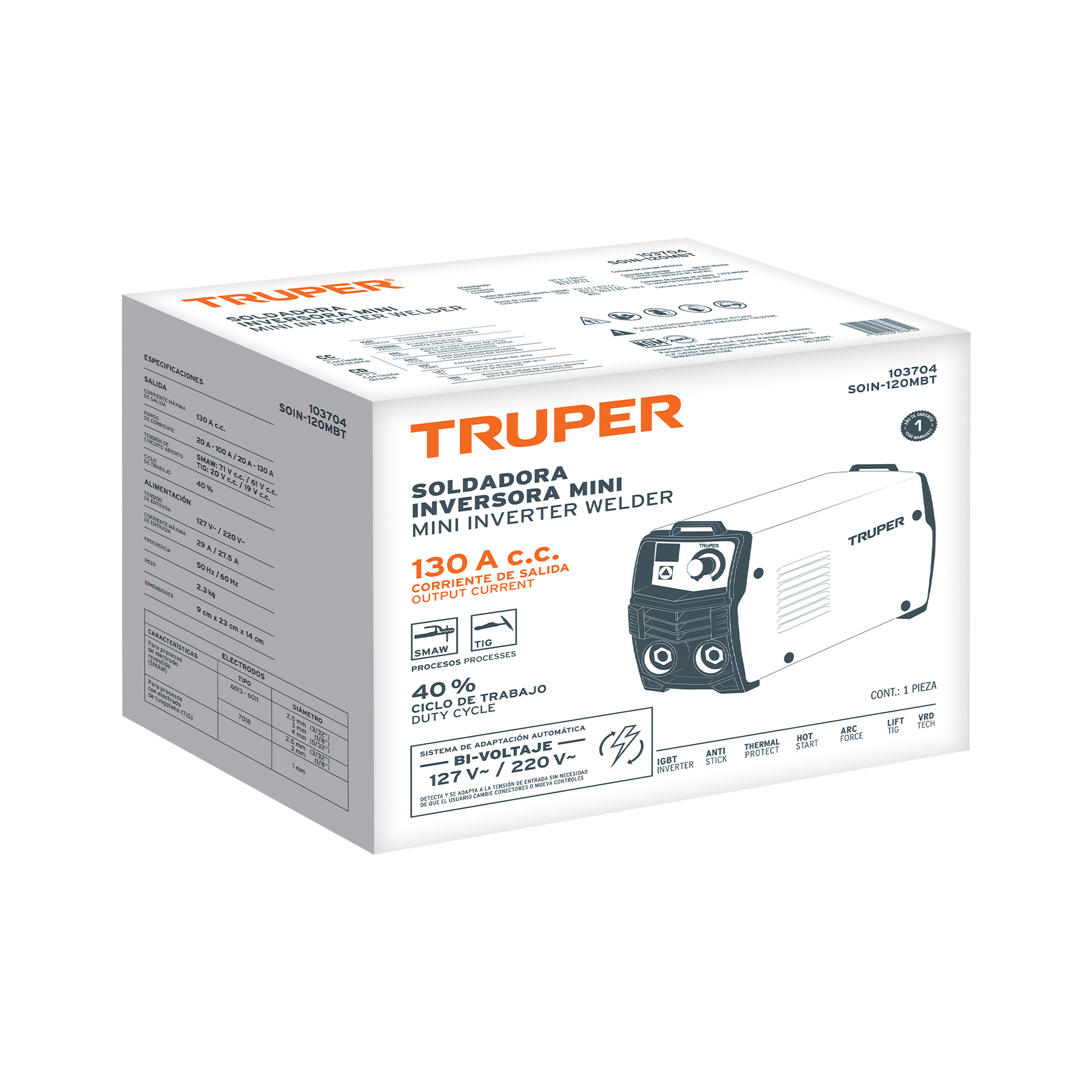 mini soldadora inversora 130a, bi voltaje 127/220v, truper (103704) mini soldadora inversora 130a, bi voltaje 127/220v, truper (103704)