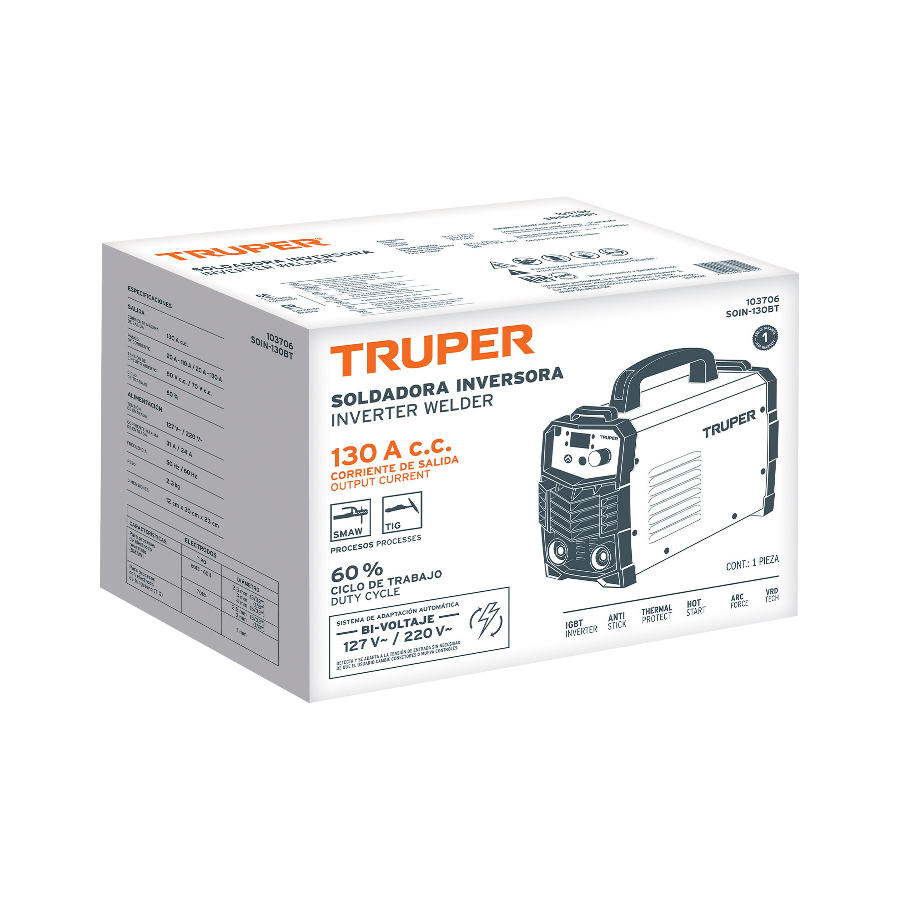 soldadora inversora 130a, bi voltaje 127/220v, truper (103706) soldadora inversora 130a, bi voltaje 127/220v, truper (103706)