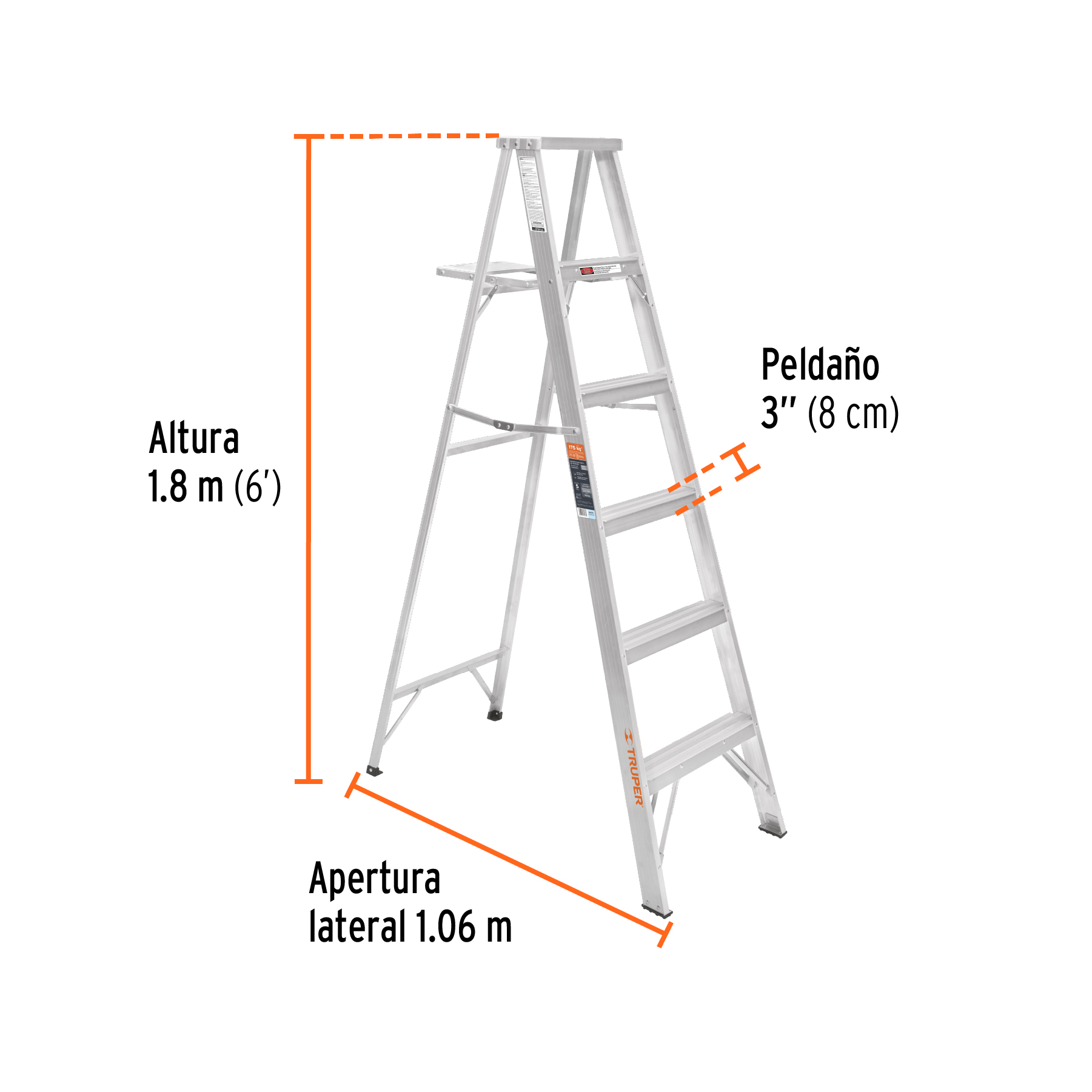 escalera de tijera 100% aluminio tipo ll 5 peldaños, truper (10450) escalera de tijera 100% aluminio tipo ll 5 peldaños, truper (10450)