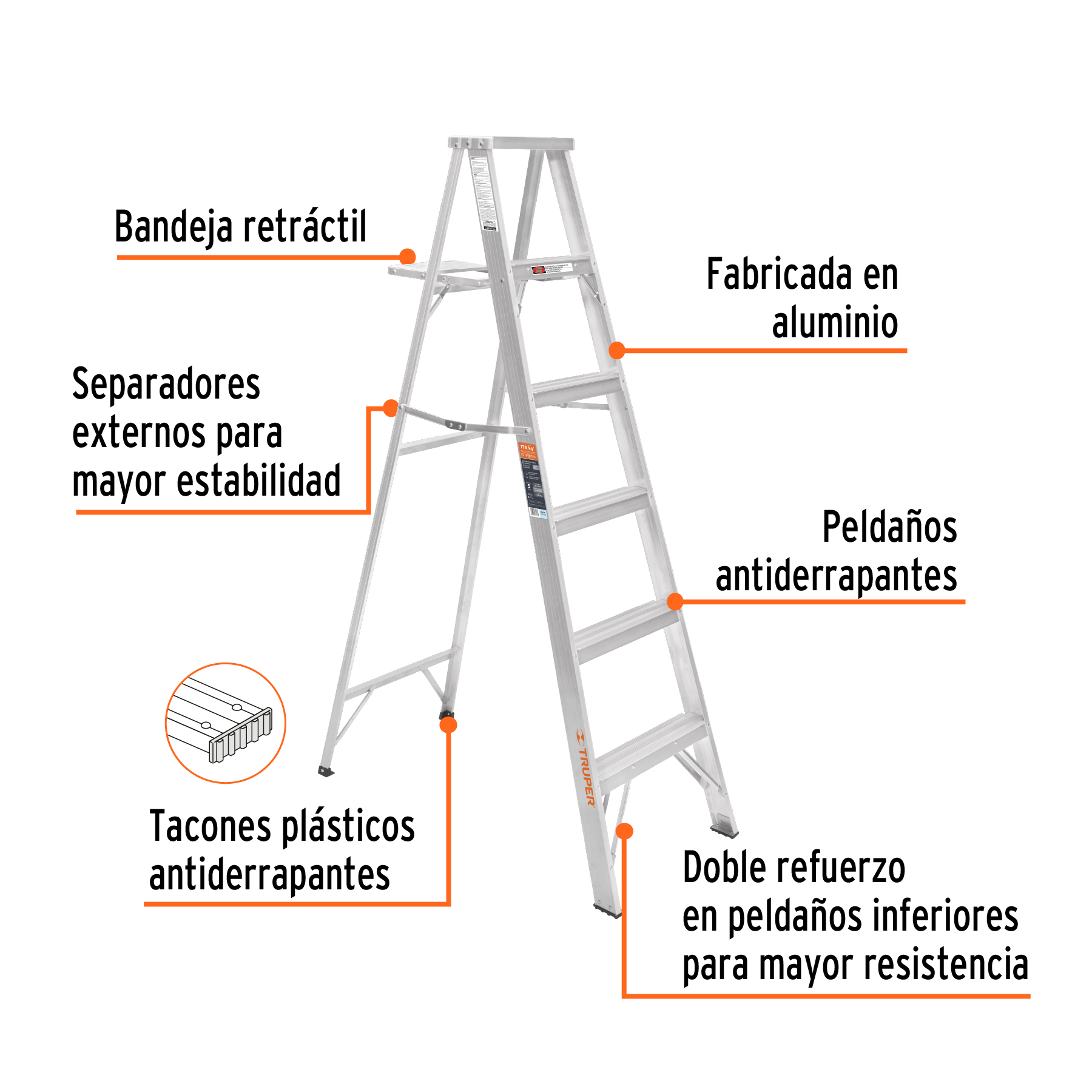 escalera de tijera 100% aluminio tipo ll 5 peldaños, truper (10450) escalera de tijera 100% aluminio tipo ll 5 peldaños, truper (10450)