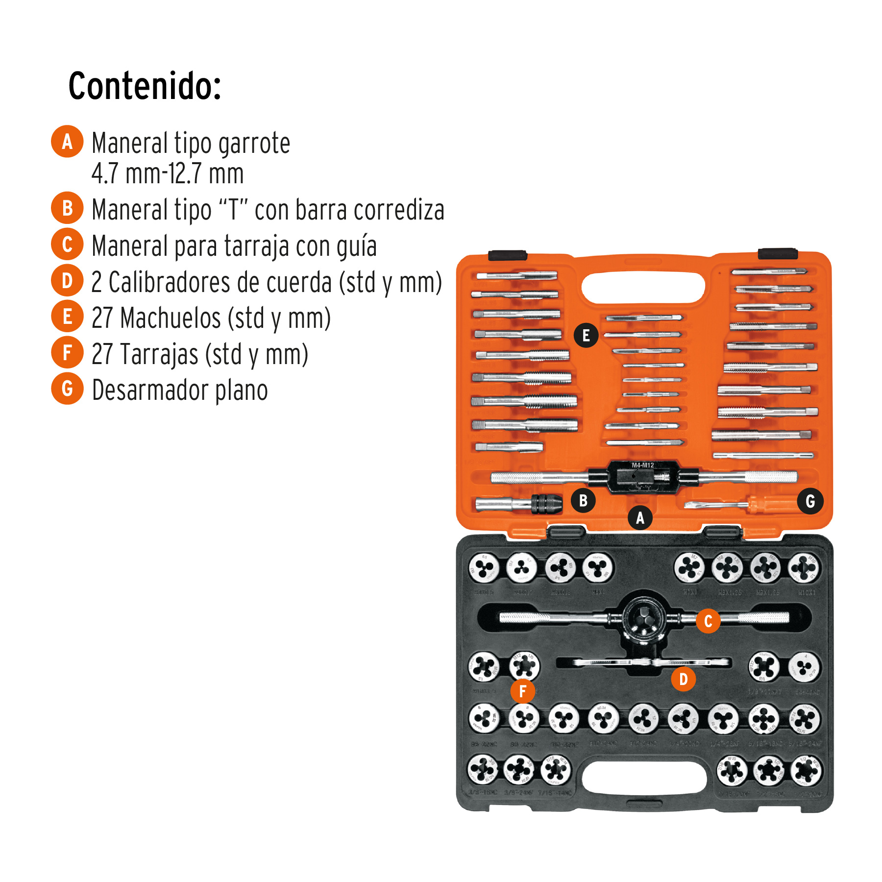 juego de 60 piezas de machuelos y tarrajas, truper (11443) juego de 60 piezas de machuelos y tarrajas, truper (11443)