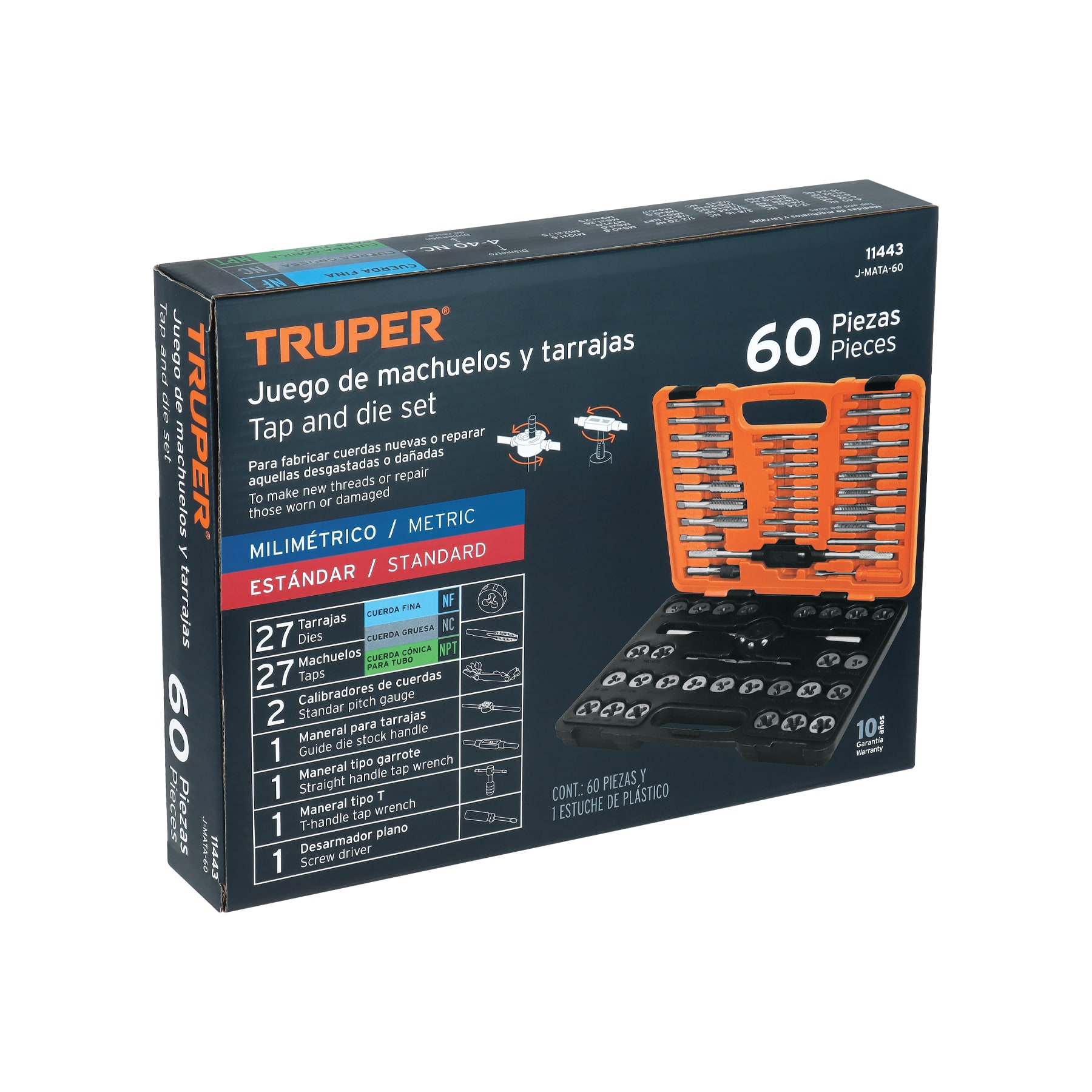 juego de 60 piezas de machuelos y tarrajas, truper (11443) juego de 60 piezas de machuelos y tarrajas, truper (11443)