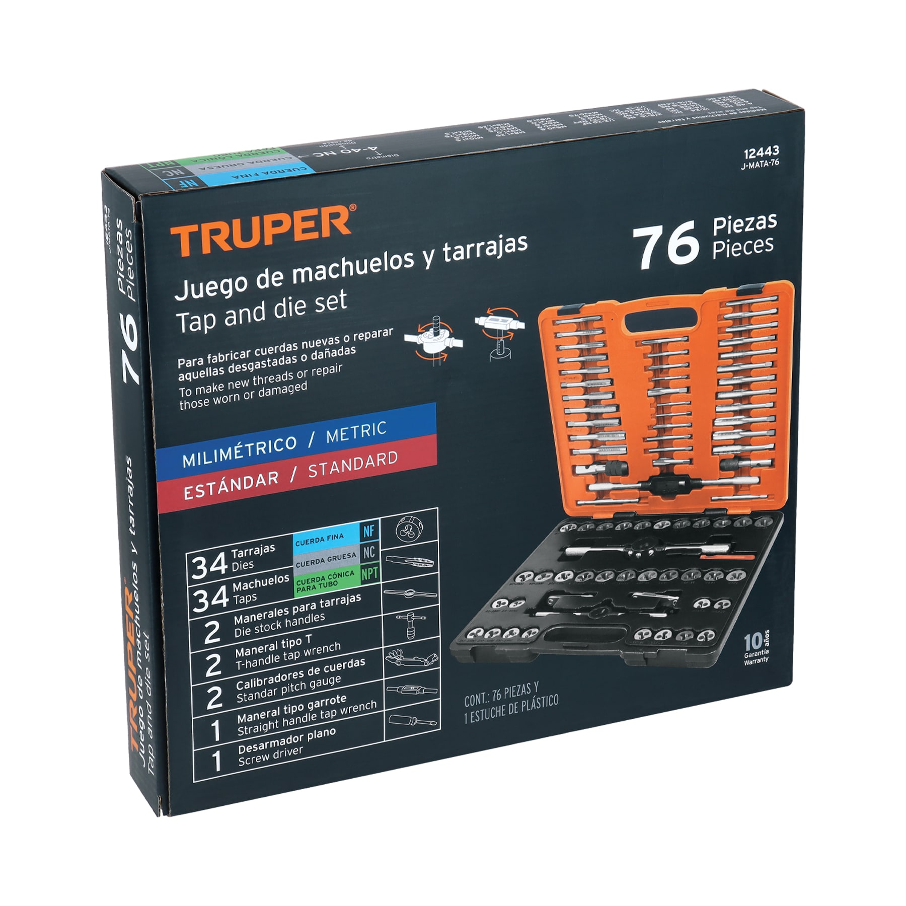 juego de 76 piezas de machuelos y tarrajas, truper (12443) juego de 76 piezas de machuelos y tarrajas, truper (12443)