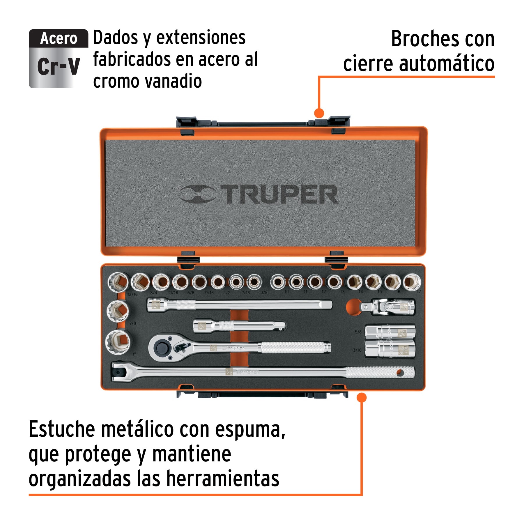 juego de 25 herramientas cuadro 1/2" std y mm para mecánico truper (13938) juego de 25 herramientas cuadro 1/2" std y mm para mecánico truper (13938)