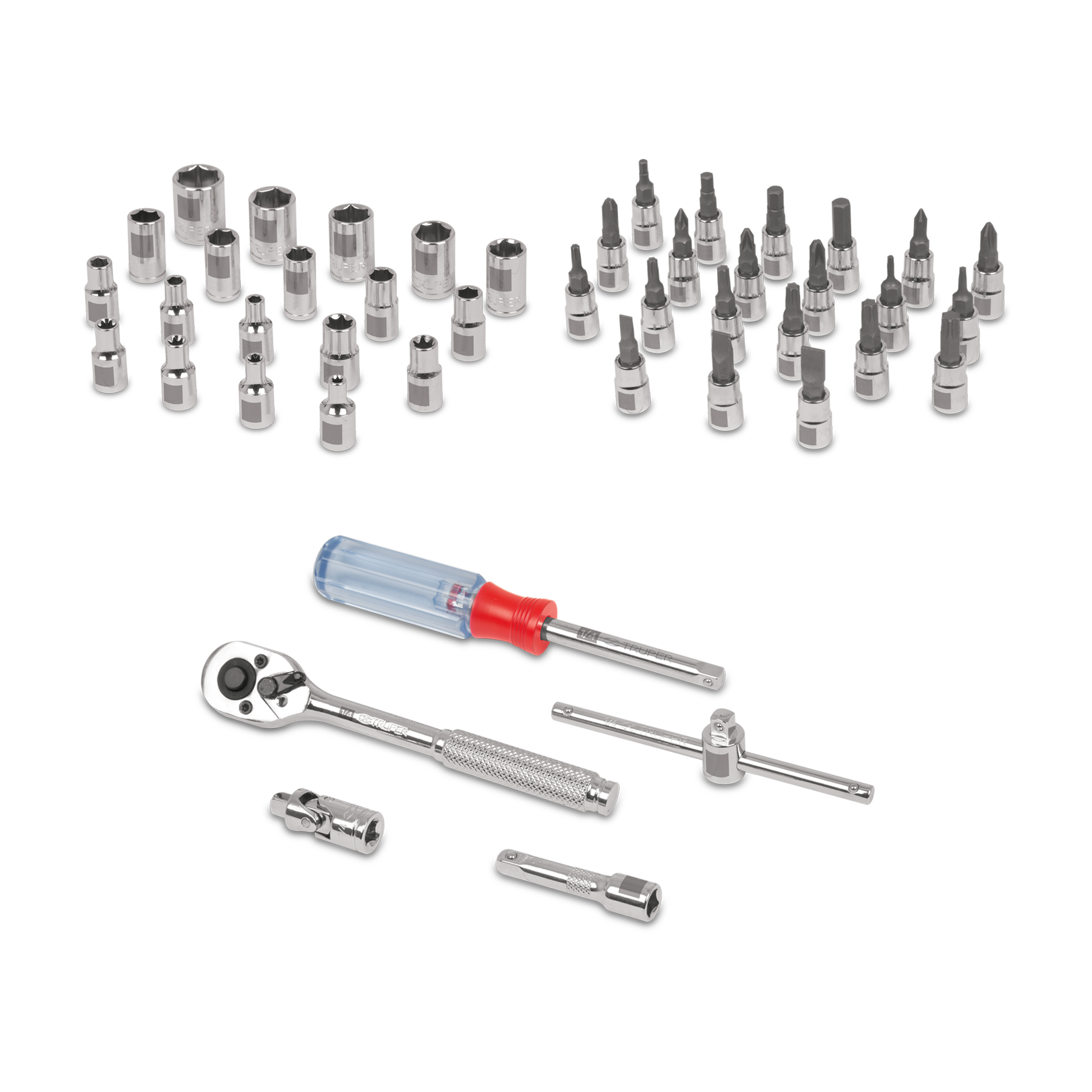 juego de 45 herramientas cuadro 1/4" mm para mecánico truper (13939) juego de 45 herramientas cuadro 1/4" mm para mecánico truper (13939)