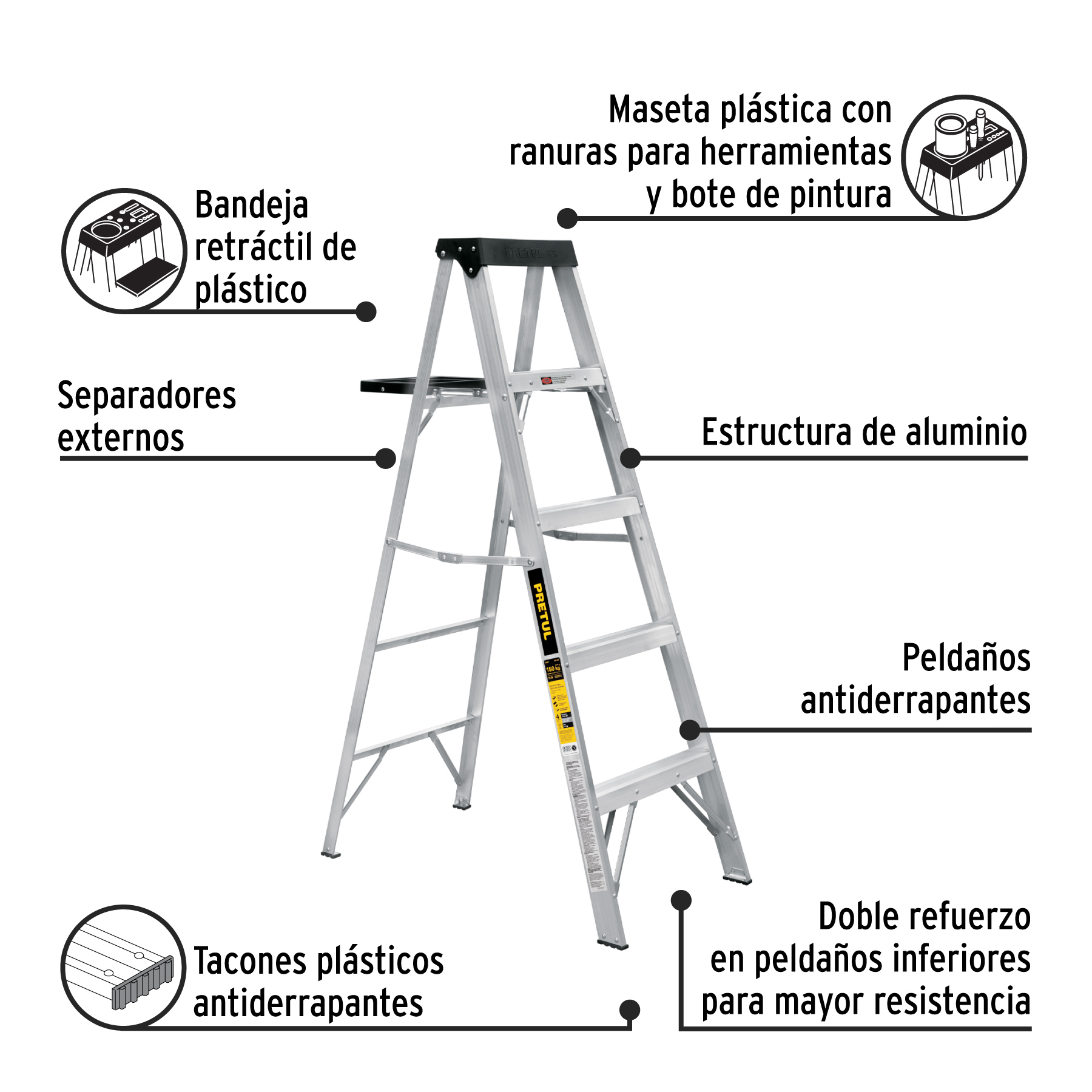 escalera de tijera tipo iii 4 escalones y bandeja, pretul (20687) escalera de tijera tipo iii 4 escalones y bandeja, pretul (20687)
