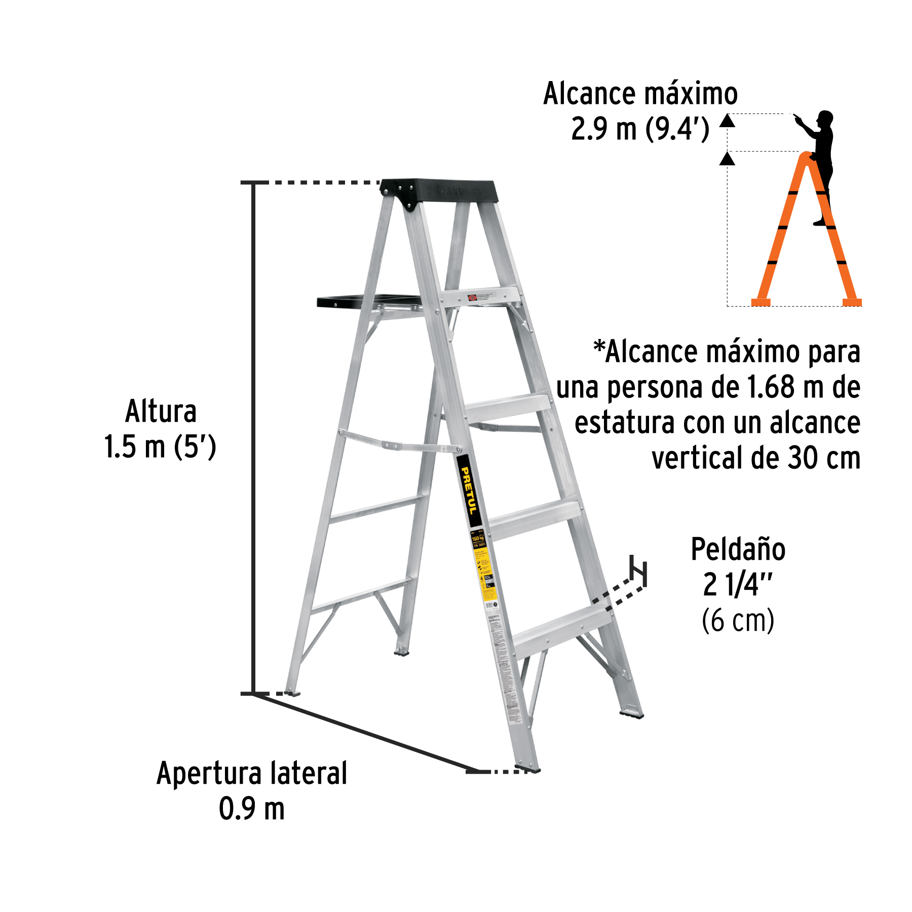 escalera de tijera tipo iii 4 escalones y bandeja, pretul (20687) escalera de tijera tipo iii 4 escalones y bandeja, pretul (20687)