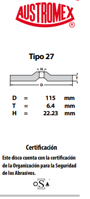 disco abrasivo para desbaste de acero, fundición y soldadura de 115 x 6.4 x 22.23 mm austromex (525au) disco abrasivo para desbaste de acero, fundición y soldadura de 115 x 6.4 x 22.23 mm austromex (525au)