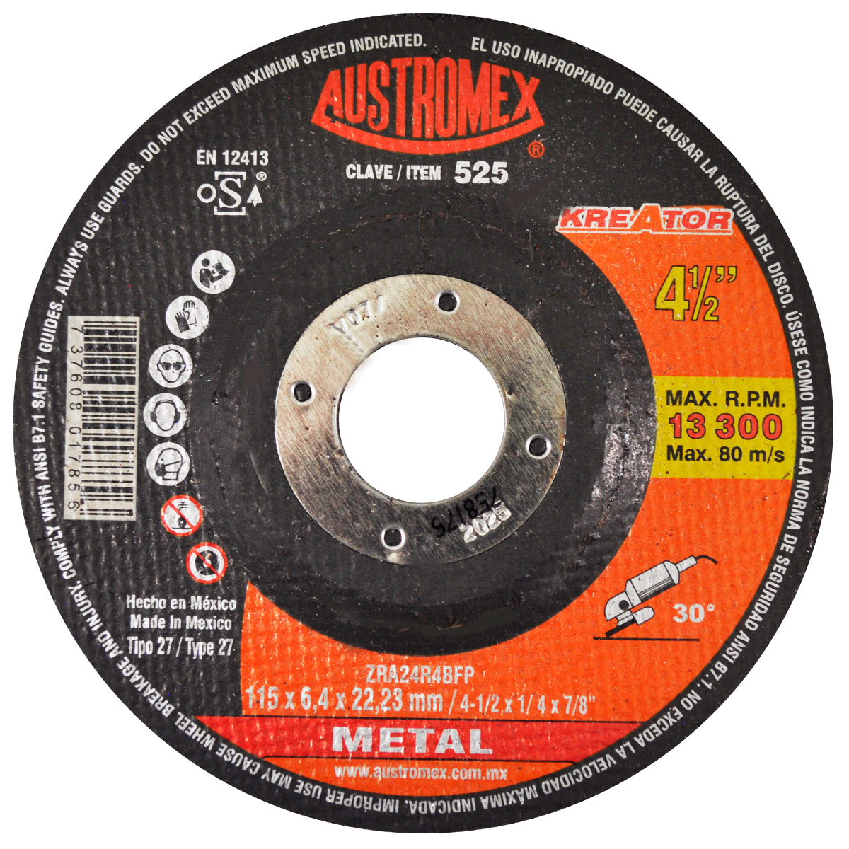 disco abrasivo para desbaste de acero, fundición y soldadura de 115 x 6.4 x 22.23 mm austromex (525au) disco abrasivo para desbaste de acero, fundición y soldadura de 115 x 6.4 x 22.23 mm austromex (525au)