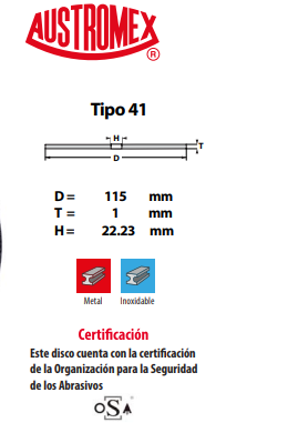 disco abrasivo de 115 x 1 x 22.23 mm para corte de acero al carbón, acero inoxidable y metales austromex (778au) disco abrasivo de 115 x 1 x 22.23 mm para corte de acero al carbón, acero inoxidable y metales austromex (778au)