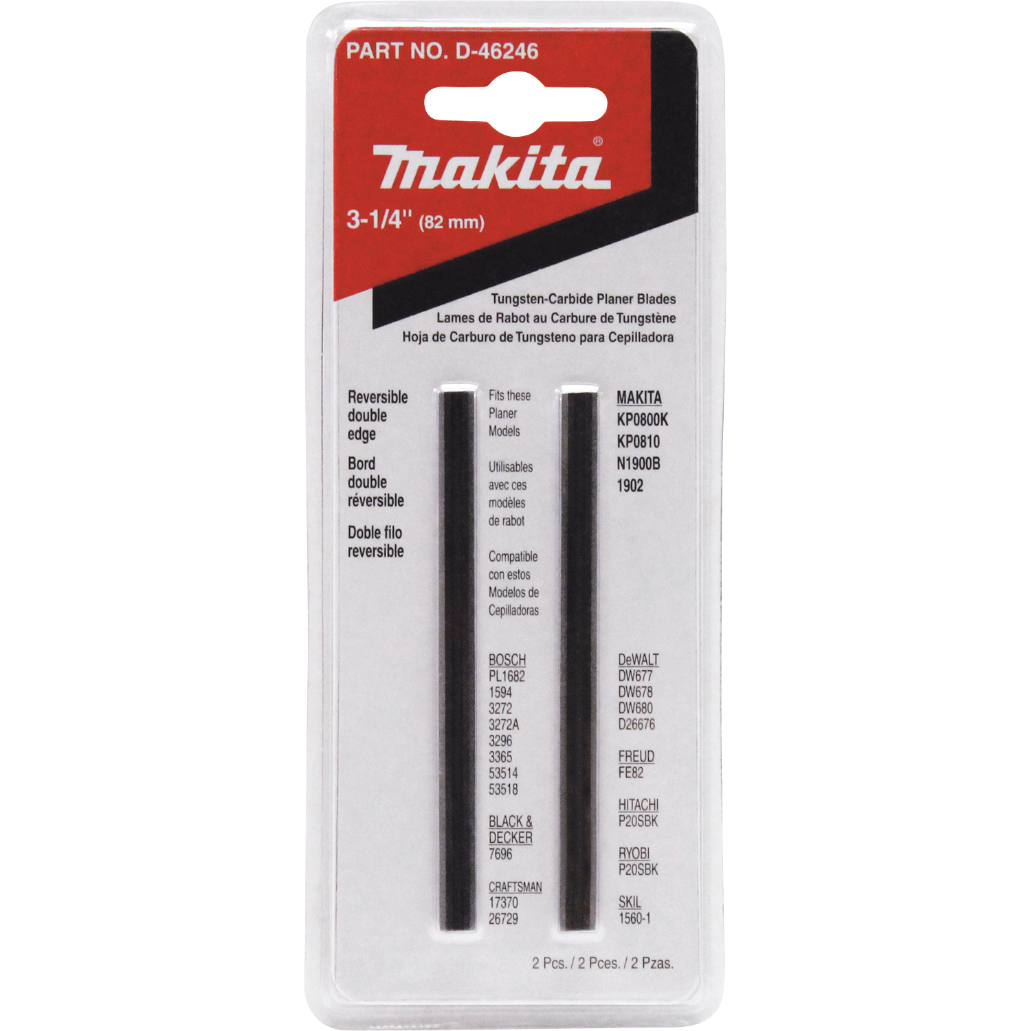 cuchilla de 3‑1/4" para cepilladora, doble filo de carburo de tungsteno makita (d 46246mk) cuchilla de 3‑1/4" para cepilladora, doble filo de carburo de tungsteno makita (d 46246mk)