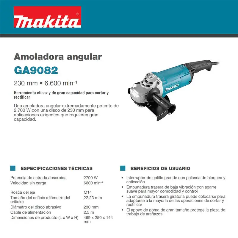 esmeriladora angular 9pul 2.700w makita (ga9082) esmeriladora angular 9pul 2.700w makita (ga9082)